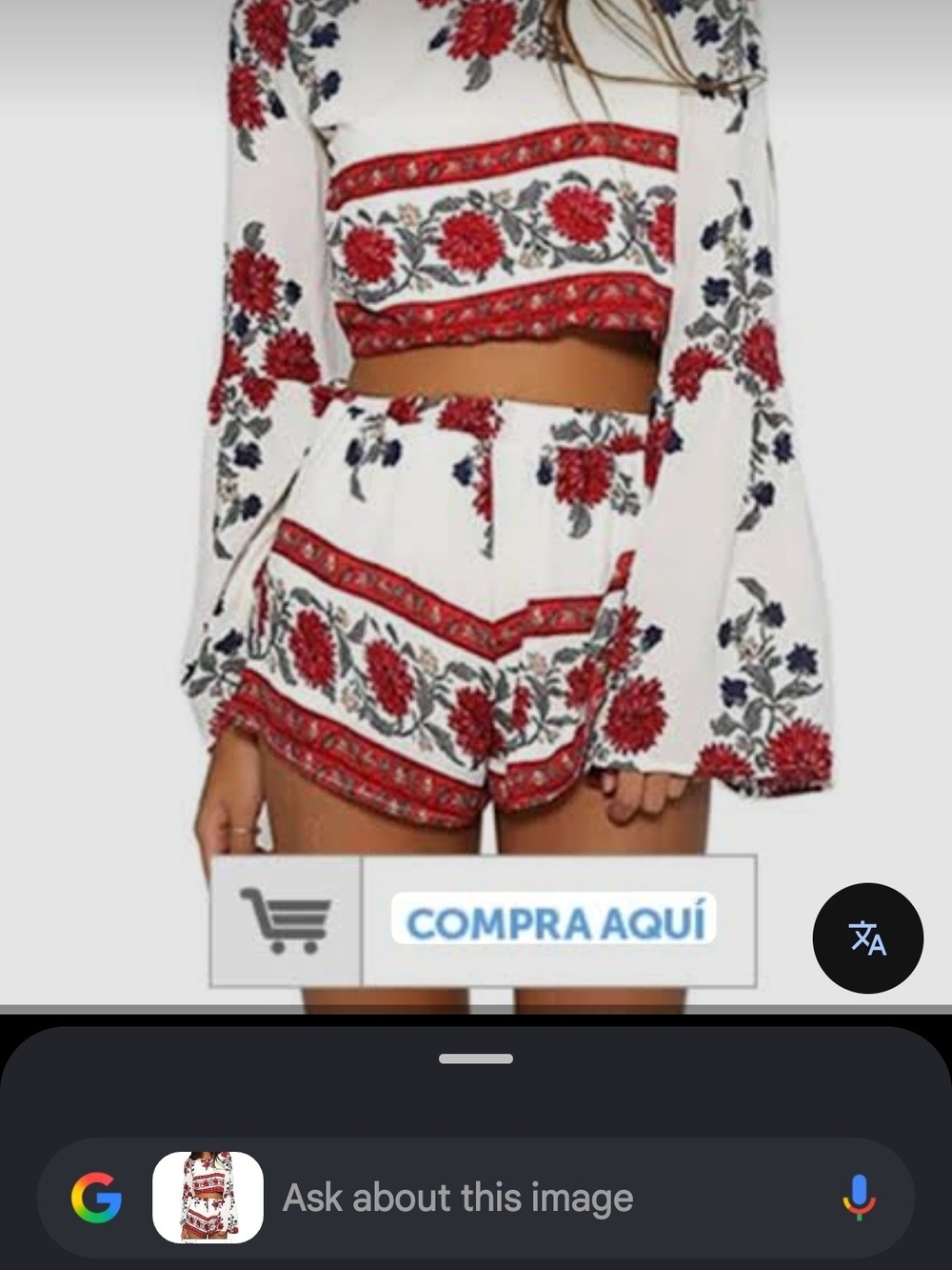 White Two-Piece Floral Crop Top and Shorts Set